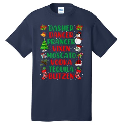 Dasher Dancer Prancer Vixen Moscato Vodka Tequila Blitzen Tall T-Shirt