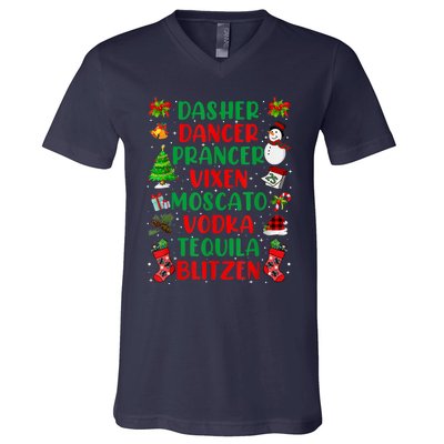 Dasher Dancer Prancer Vixen Moscato Vodka Tequila Blitzen V-Neck T-Shirt