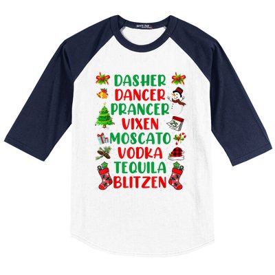 Dasher Dancer Prancer Vixen Moscato Vodka Tequila Blitzen Baseball Sleeve Shirt