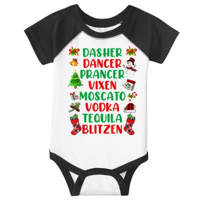 Dasher Dancer Prancer Vixen Moscato Vodka Tequila Blitzen Infant Baby Jersey Bodysuit