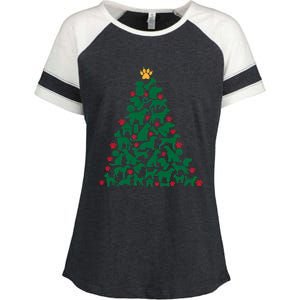 Doggies Dog Puppy Christmas Tree Enza Ladies Jersey Colorblock Tee