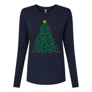 Doggies Dog Puppy Christmas Tree Womens Cotton Relaxed Long Sleeve T-Shirt