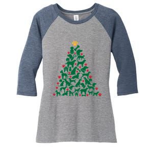 Doggies Dog Puppy Christmas Tree Women's Tri-Blend 3/4-Sleeve Raglan Shirt