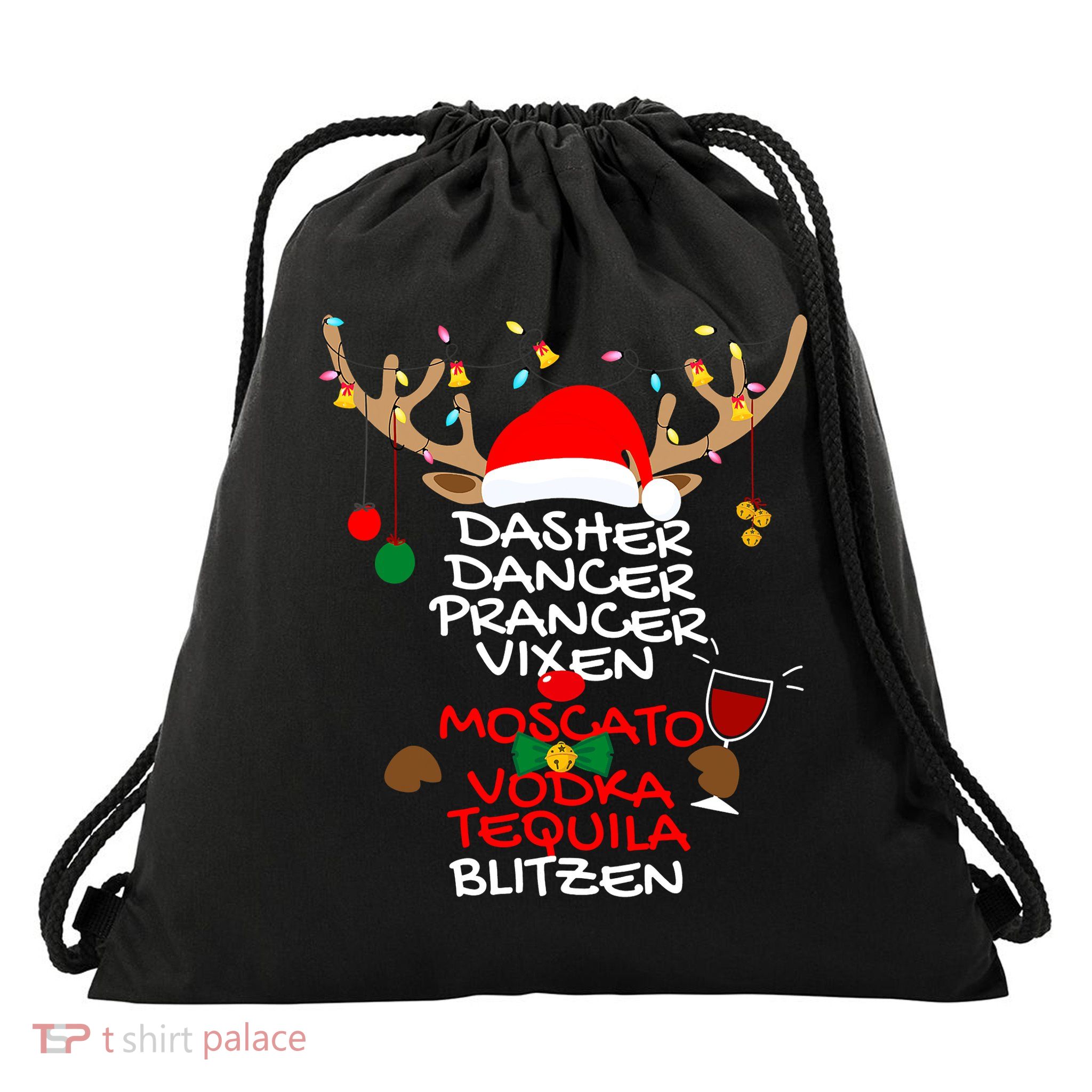 Dasher Dancer Prancer Vixen Moscato Vodka Tequila Blitzen Drawstring Bag