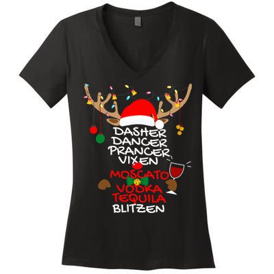 Dasher Dancer Prancer Vixen Moscato Vodka Tequila Blitzen Women's V-Neck T-Shirt