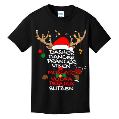 Dasher Dancer Prancer Vixen Moscato Vodka Tequila Blitzen Kids T-Shirt