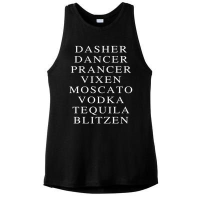 Dasher Dancer Prancer Vixen Moscato Vodka Tequila Blitzen Gift Ladies PosiCharge Tri-Blend Wicking Tank