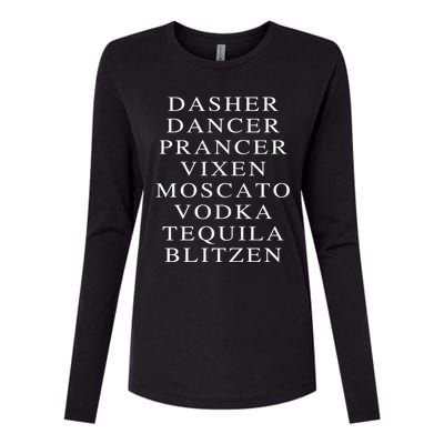 Dasher Dancer Prancer Vixen Moscato Vodka Tequila Blitzen Gift Womens Cotton Relaxed Long Sleeve T-Shirt