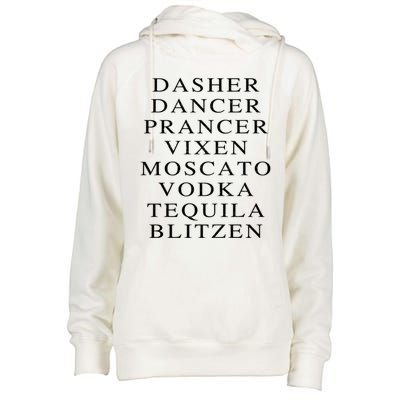 Dasher Dancer Prancer Vixen Moscato Vodka Tequila Blitzen Gift Womens Funnel Neck Pullover Hood