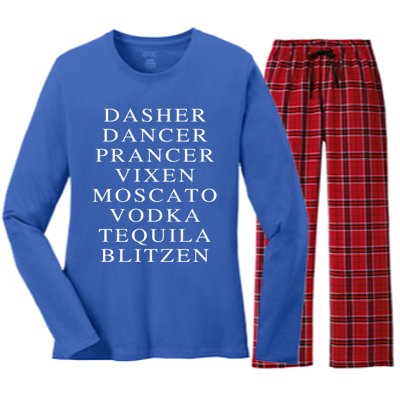 Dasher Dancer Prancer Vixen Moscato Vodka Tequila Blitzen Gift Women's Long Sleeve Flannel Pajama Set 