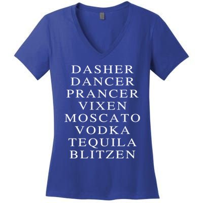 Dasher Dancer Prancer Vixen Moscato Vodka Tequila Blitzen Gift Women's V-Neck T-Shirt