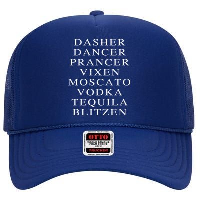 Dasher Dancer Prancer Vixen Moscato Vodka Tequila Blitzen Gift High Crown Mesh Back Trucker Hat