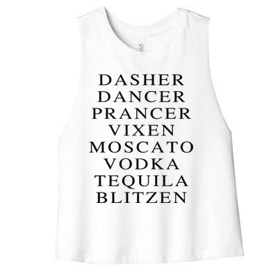 Dasher Dancer Prancer Vixen Moscato Vodka Tequila Blitzen Gift Women's Racerback Cropped Tank