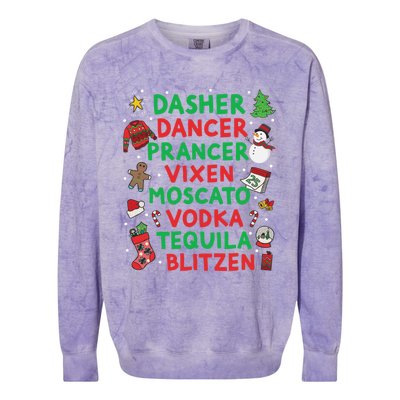 Dasher Dancer Prancer Vixen Moscato Vodka Tequila Blitzen Colorblast Crewneck Sweatshirt