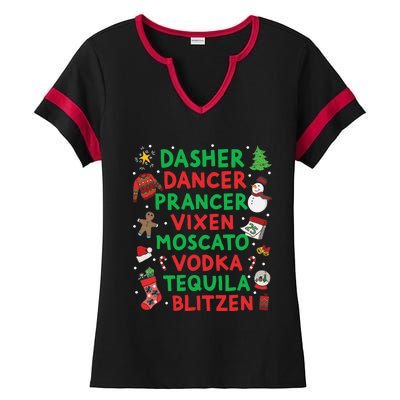 Dasher Dancer Prancer Vixen Moscato Vodka Tequila Blitzen Ladies Halftime Notch Neck Tee