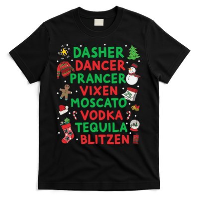 Dasher Dancer Prancer Vixen Moscato Vodka Tequila Blitzen T-Shirt