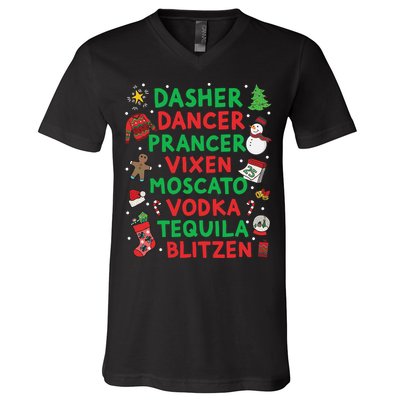 Dasher Dancer Prancer Vixen Moscato Vodka Tequila Blitzen V-Neck T-Shirt