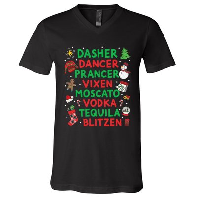 Dasher Dancer Prancer Vixen Moscato Vodka Tequila Blitzen V-Neck T-Shirt