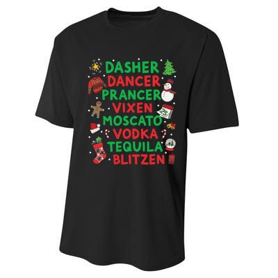 Dasher Dancer Prancer Vixen Moscato Vodka Tequila Blitzen Performance Sprint T-Shirt