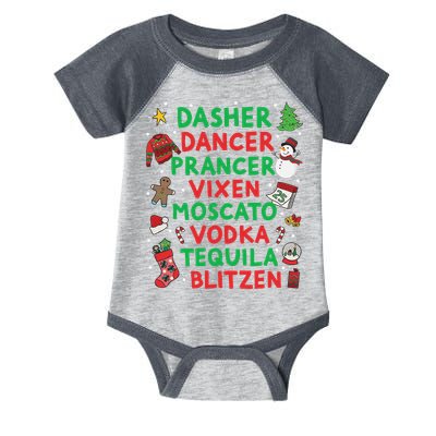 Dasher Dancer Prancer Vixen Moscato Vodka Tequila Blitzen Infant Baby Jersey Bodysuit