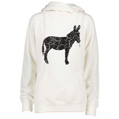 Donkey Distressed Print Vintage Donkey Womens Funnel Neck Pullover Hood