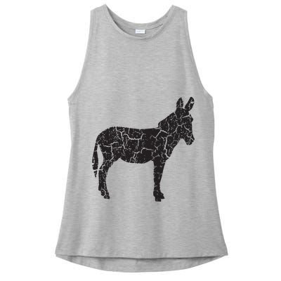 Donkey Distressed Print Vintage Donkey Ladies PosiCharge Tri-Blend Wicking Tank