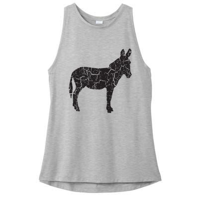 Donkey Distressed Print Vintage Donkey Ladies PosiCharge Tri-Blend Wicking Tank