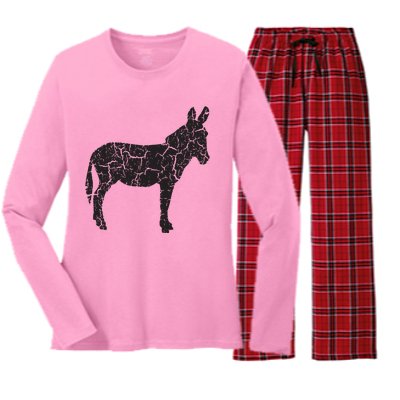 Donkey Distressed Print Vintage Donkey Women's Long Sleeve Flannel Pajama Set 