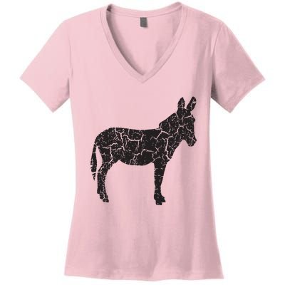 Donkey Distressed Print Vintage Donkey Women's V-Neck T-Shirt