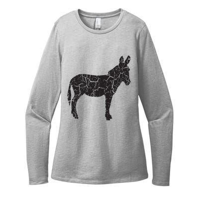 Donkey Distressed Print Vintage Donkey Womens CVC Long Sleeve Shirt