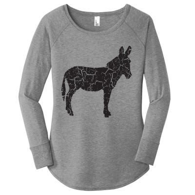 Donkey Distressed Print Vintage Donkey Women's Perfect Tri Tunic Long Sleeve Shirt