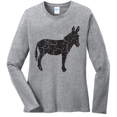 Donkey Distressed Print Vintage Donkey Ladies Long Sleeve Shirt