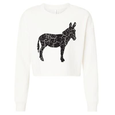 Donkey Distressed Print Vintage Donkey Cropped Pullover Crew