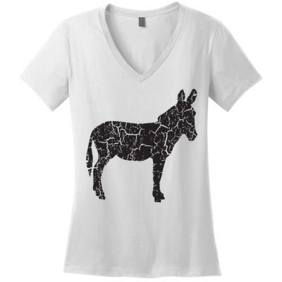 Donkey Distressed Print Vintage Donkey Women's V-Neck T-Shirt