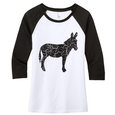 Donkey Distressed Print Vintage Donkey Women's Tri-Blend 3/4-Sleeve Raglan Shirt