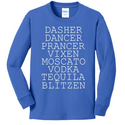 Dasher Dancer Prancer Vixen Moscato Vodka Tequila Blitzen Cool Gift Kids Long Sleeve Shirt