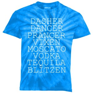 Dasher Dancer Prancer Vixen Moscato Vodka Tequila Blitzen Cool Gift Kids Tie-Dye T-Shirt