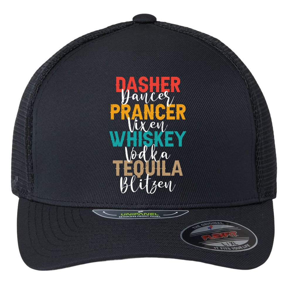 Dasher Dancer Prancer Vixen Whiskey Vodka Tequila Blitzen Flexfit Unipanel Trucker Cap
