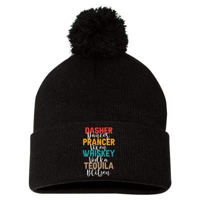 Dasher Dancer Prancer Vixen Whiskey Vodka Tequila Blitzen Pom Pom 12in Knit Beanie