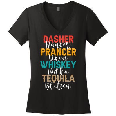 Dasher Dancer Prancer Vixen Whiskey Vodka Tequila Blitzen Women's V-Neck T-Shirt