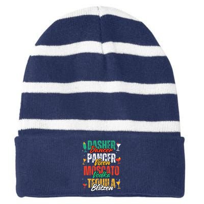 Dasher Dancer Prancer Vixen Funny Christmas Drinking Poem Striped Beanie with Solid Band