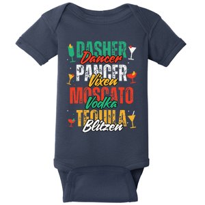 Dasher Dancer Prancer Vixen Funny Christmas Drinking Poem Baby Bodysuit