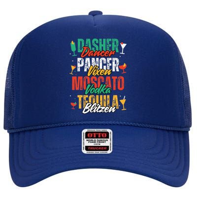 Dasher Dancer Prancer Vixen Funny Christmas Drinking Poem High Crown Mesh Back Trucker Hat