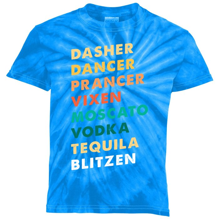 Dasher Dancer Prancer Vixen Moscato Vodka Tequila Gift Kids Tie-Dye T-Shirt