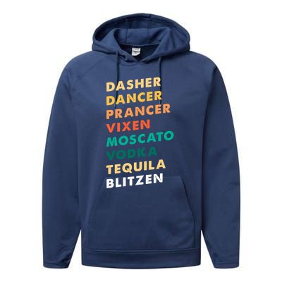 Dasher Dancer Prancer Vixen Moscato Vodka Tequila Gift Performance Fleece Hoodie