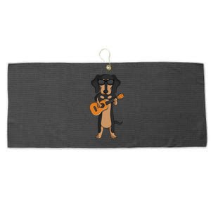 Dachshund Dog Playing Ukulele funny Guitar Large Microfiber Waffle Golf Towel