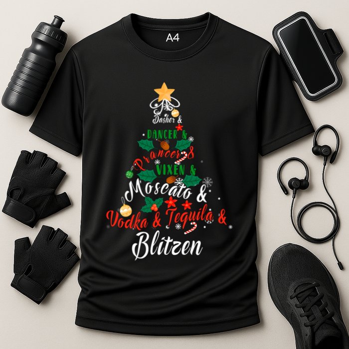 Dasher Dancer Prancer Vixen Moscato Vodka Tequila Blitzen Gift Cooling Performance Crew T-Shirt
