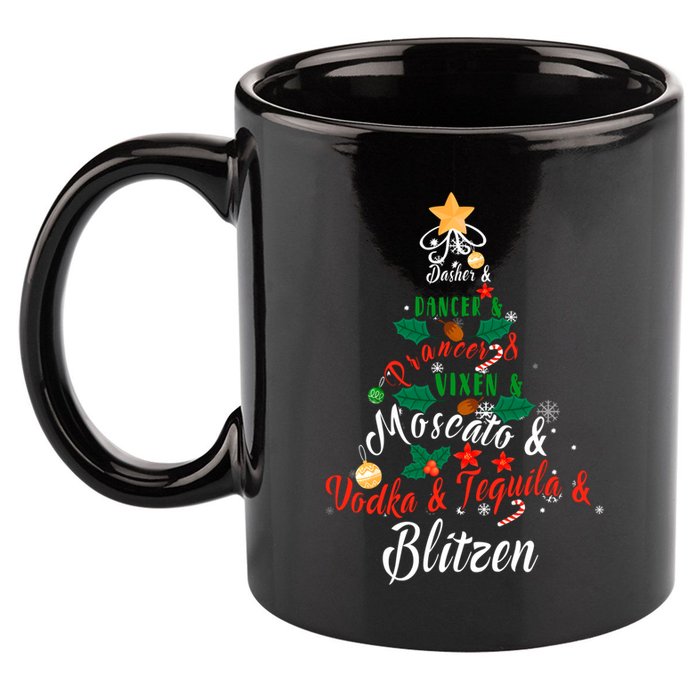 Dasher Dancer Prancer Vixen Moscato Vodka Tequila Blitzen Gift 11oz C Handle Ceramic Mug
