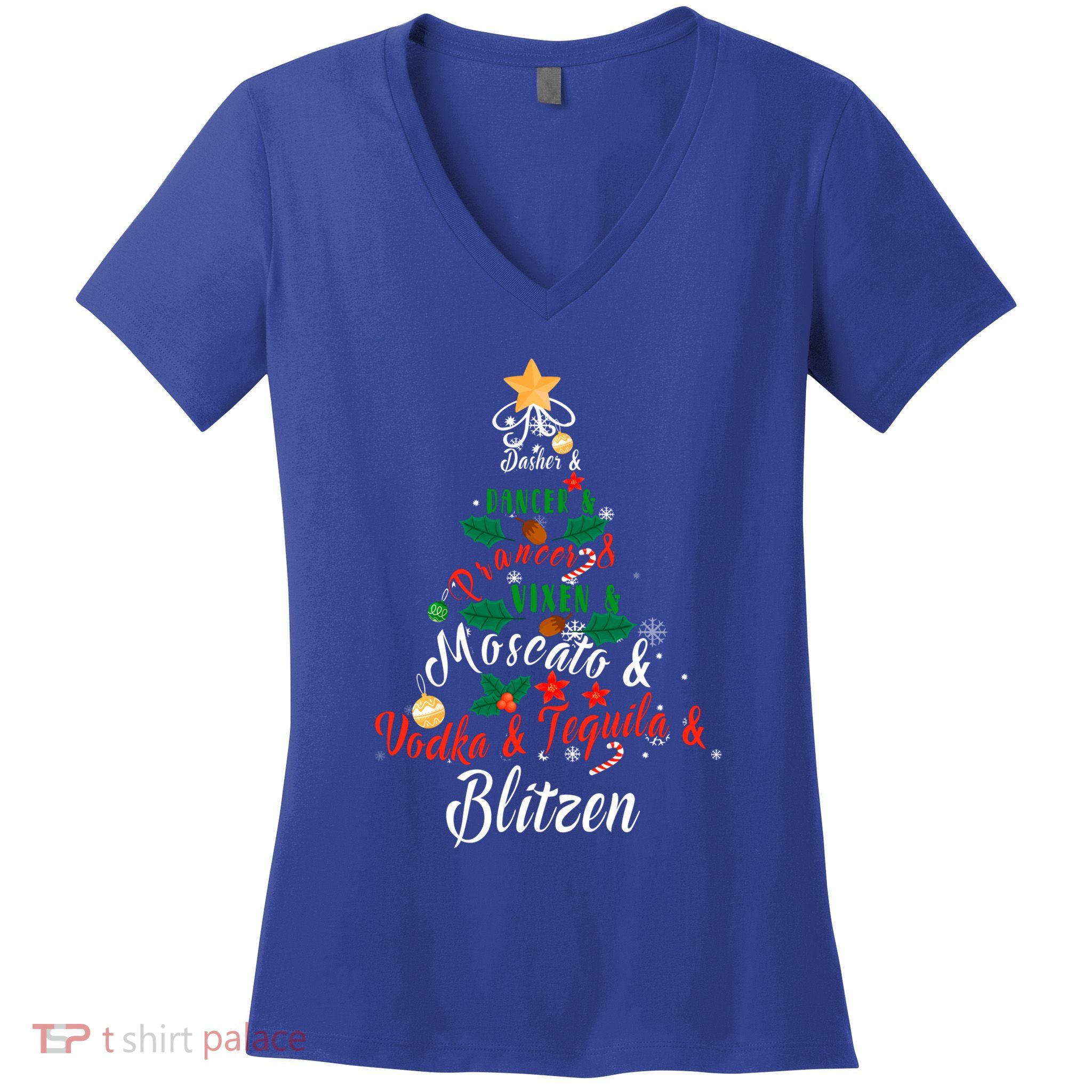 Dasher Dancer Prancer Vixen Moscato Vodka Tequila Blitzen Gift Women's V-Neck T-Shirt