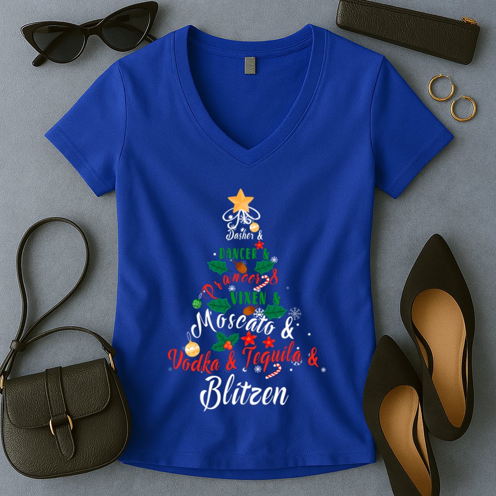 Dasher Dancer Prancer Vixen Moscato Vodka Tequila Blitzen Gift Women's V-Neck T-Shirt